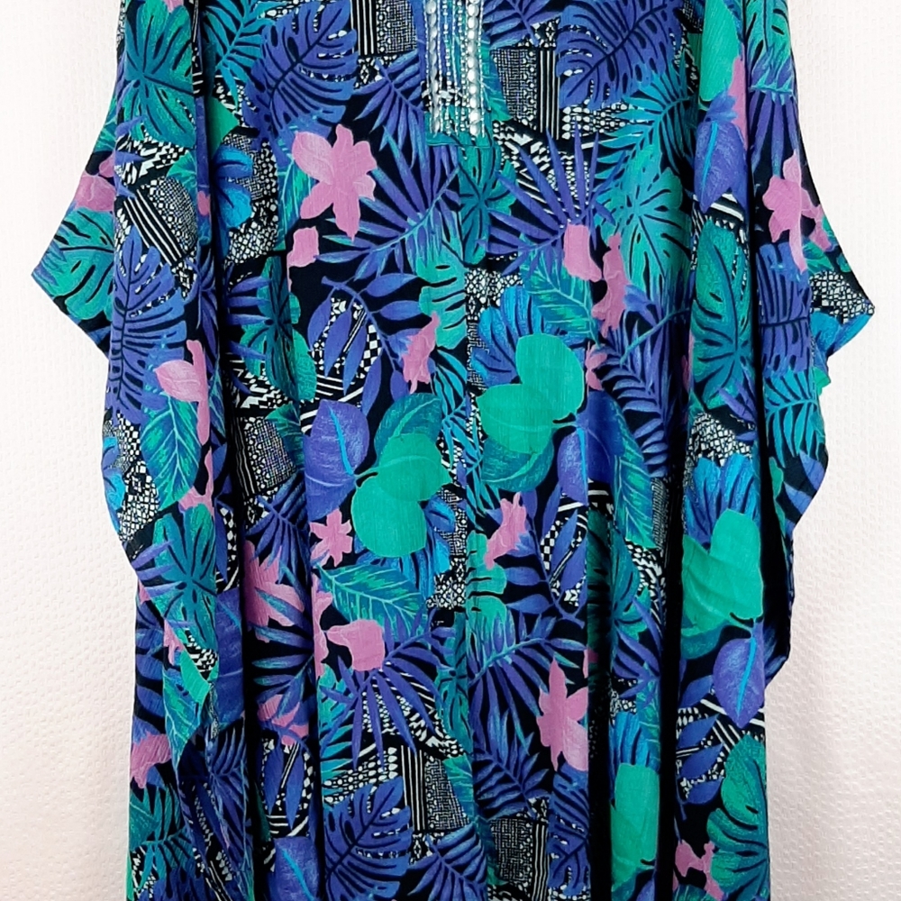 Jeweled Caftan Beach Cover Up Tropical Flora… - Picture 2 of 12